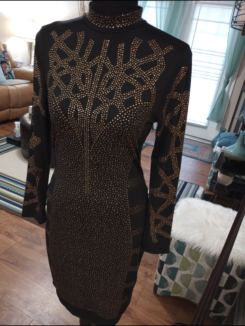Banjul Black and Gold Long Sleeve Bodycon Dress